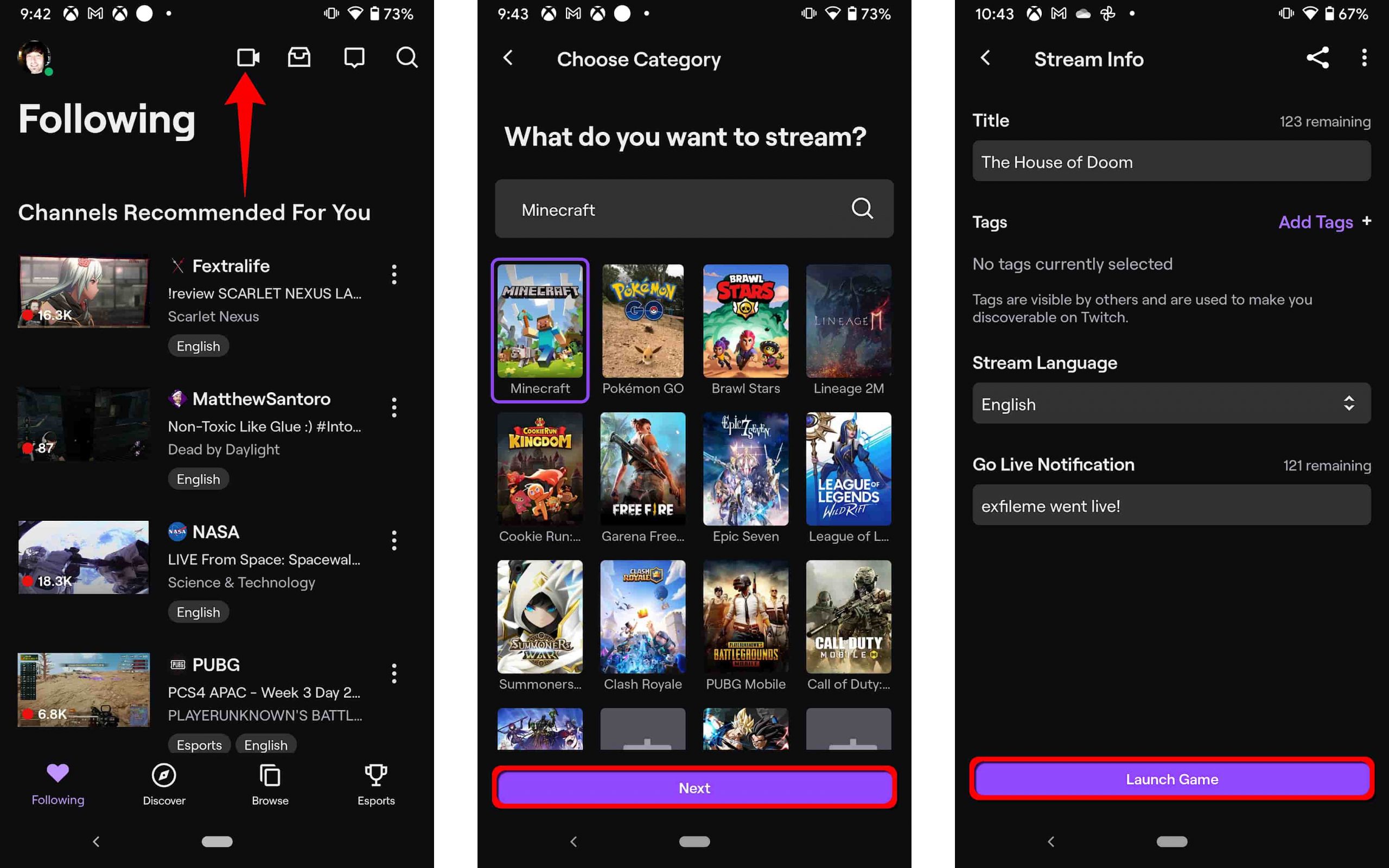 Stream to Twitch on Android