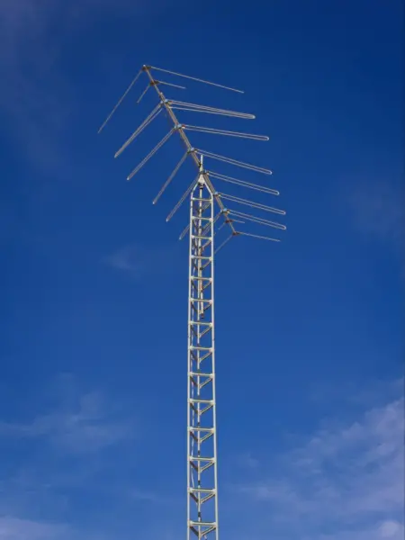 Image of HAM radio tower with sky in the background