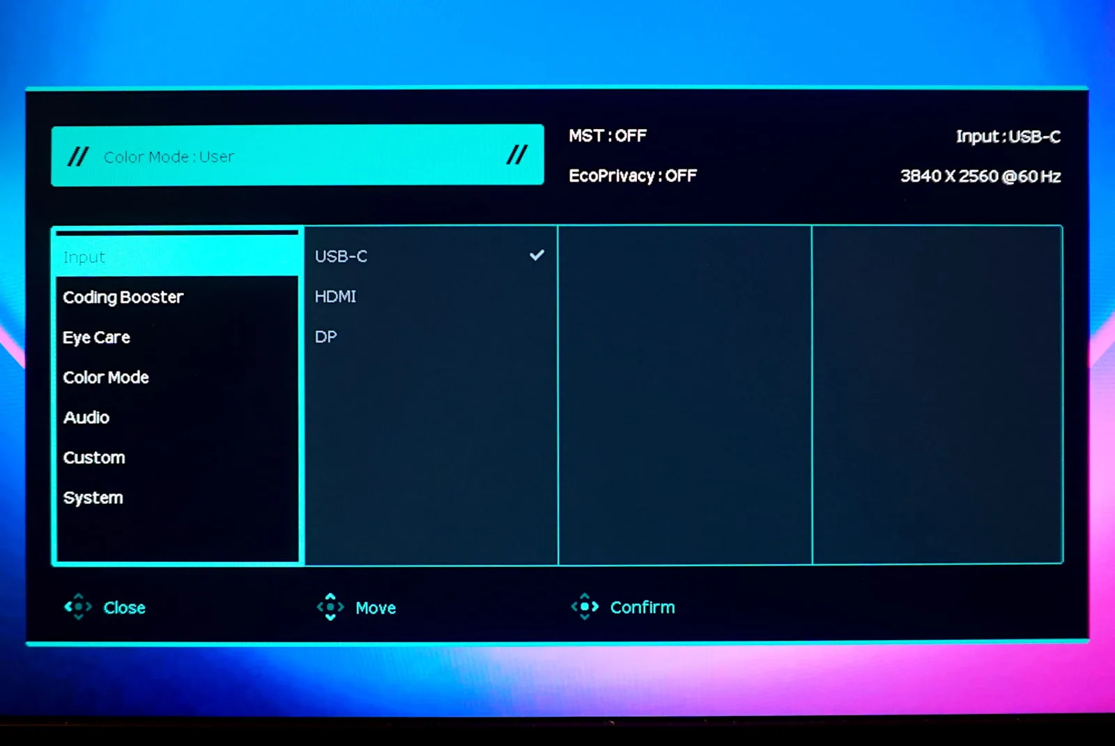 On-screen display of RD280U 5-way controller