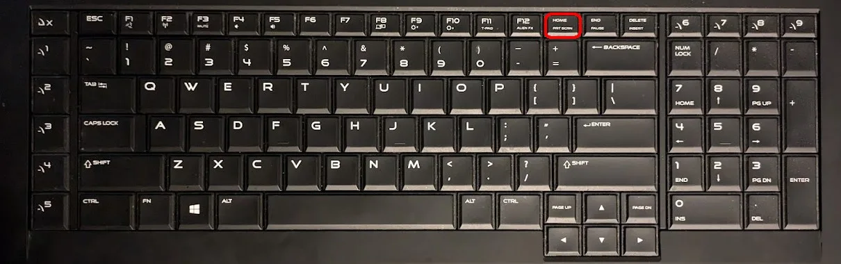 Windows keyboard with Home buttons outlined in red