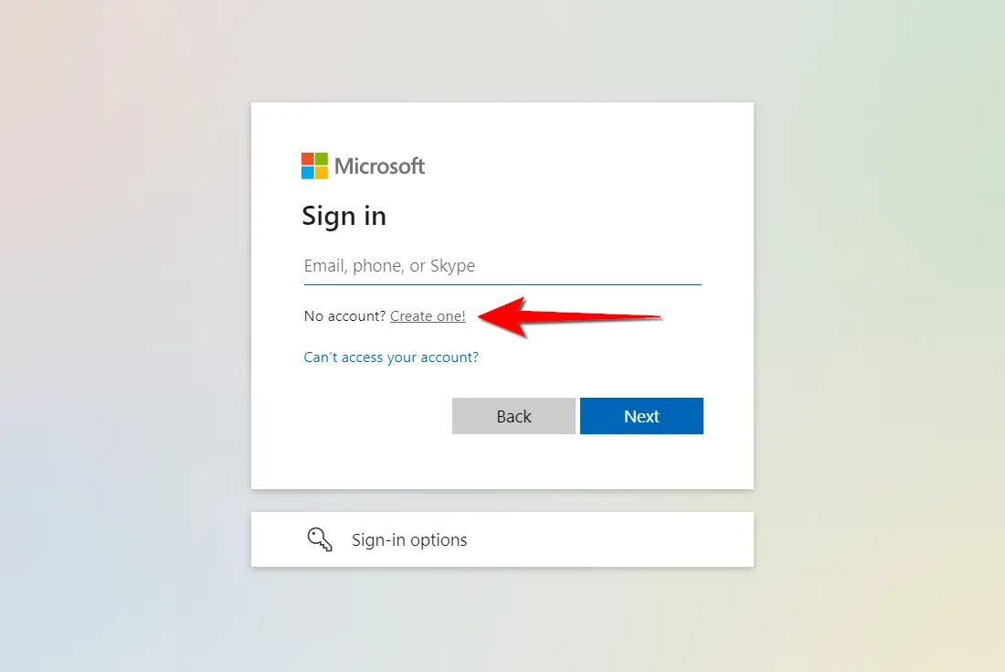 Screenshot of Microsoft account login