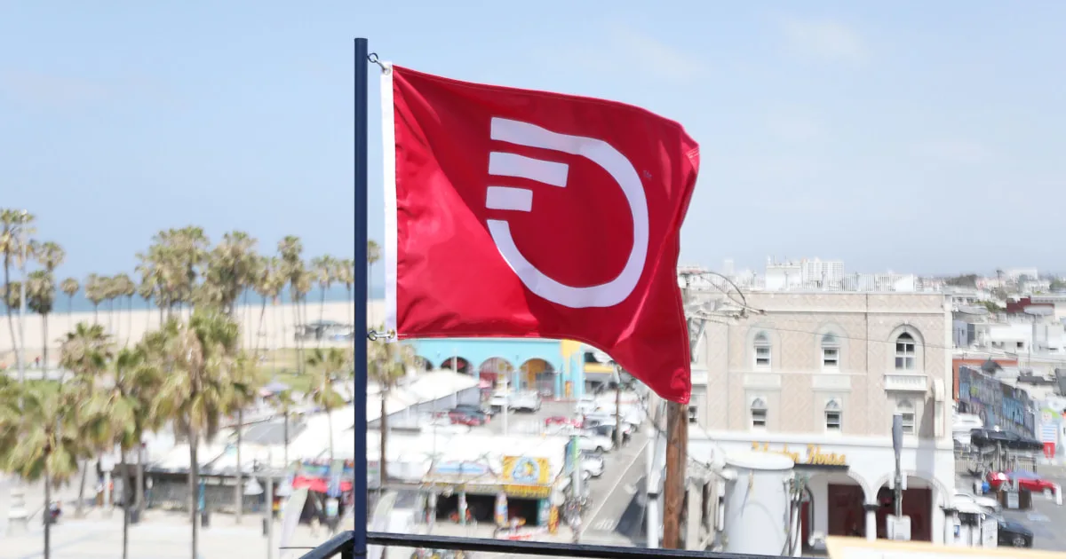 Mounted flag with Frontier's logo