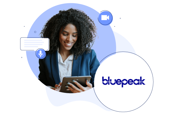 Customer on ipad with Bluepeak logo