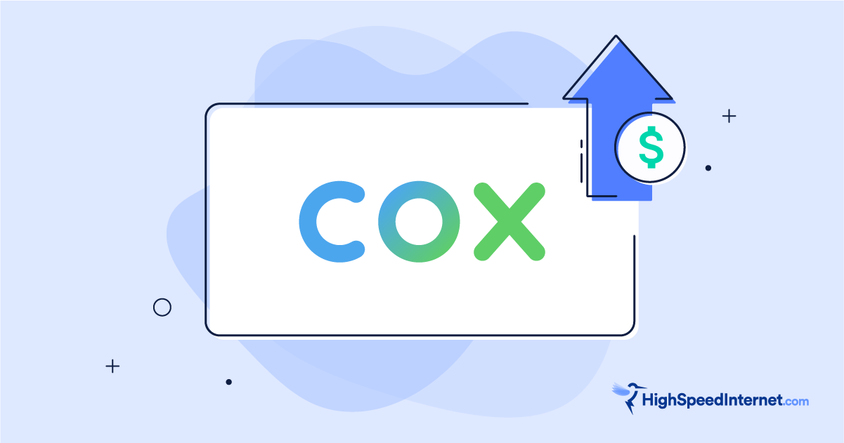 Cox logo with illustrated icon of arrow pointing up with dollar sign overtop to communicate Cox price hikes