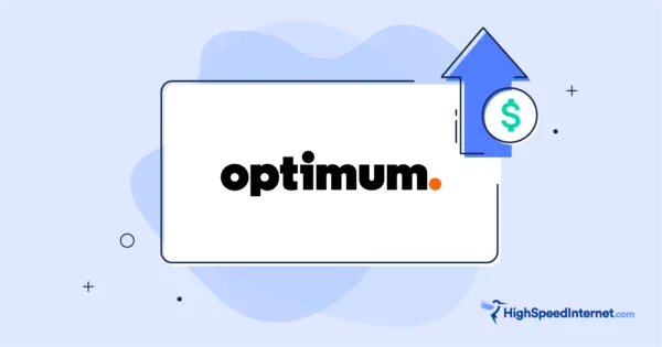 Optimum logo with illustrated icon of arrow pointing up with dollar sign overtop to communicate Optimum price hikes