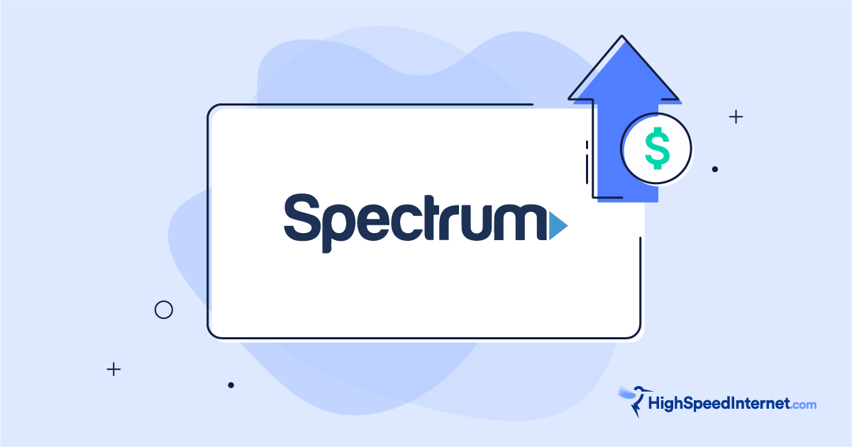 Spectrum logo with illustrated icon of arrow pointing up with dollar sign overtop to communicate Spectrum price hikes