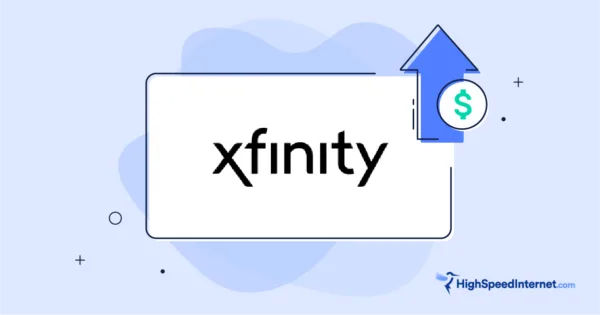 Xfinity logo with illustrated icon of arrow pointing up with dollar sign overtop to communicate Xfinity price hikes