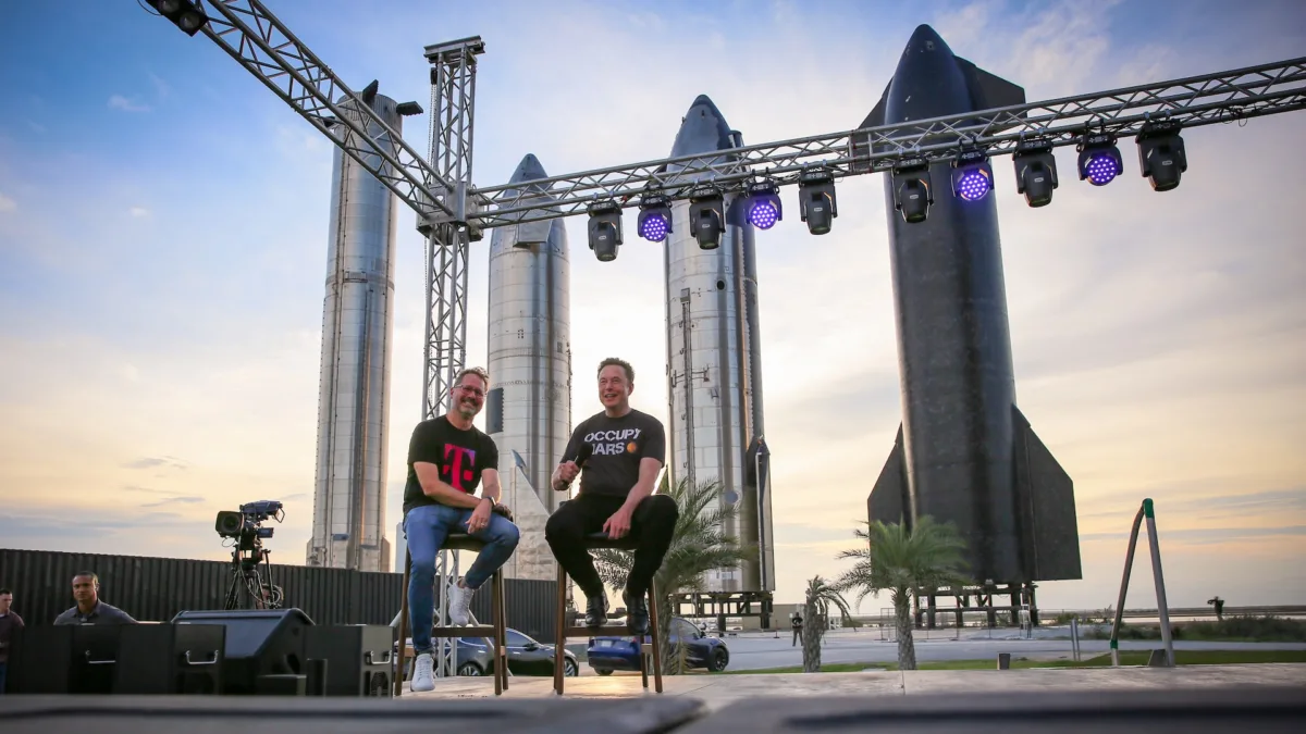 T-Mobile President Mike Sievert and SpaceX Chief Engineer Elon Musk