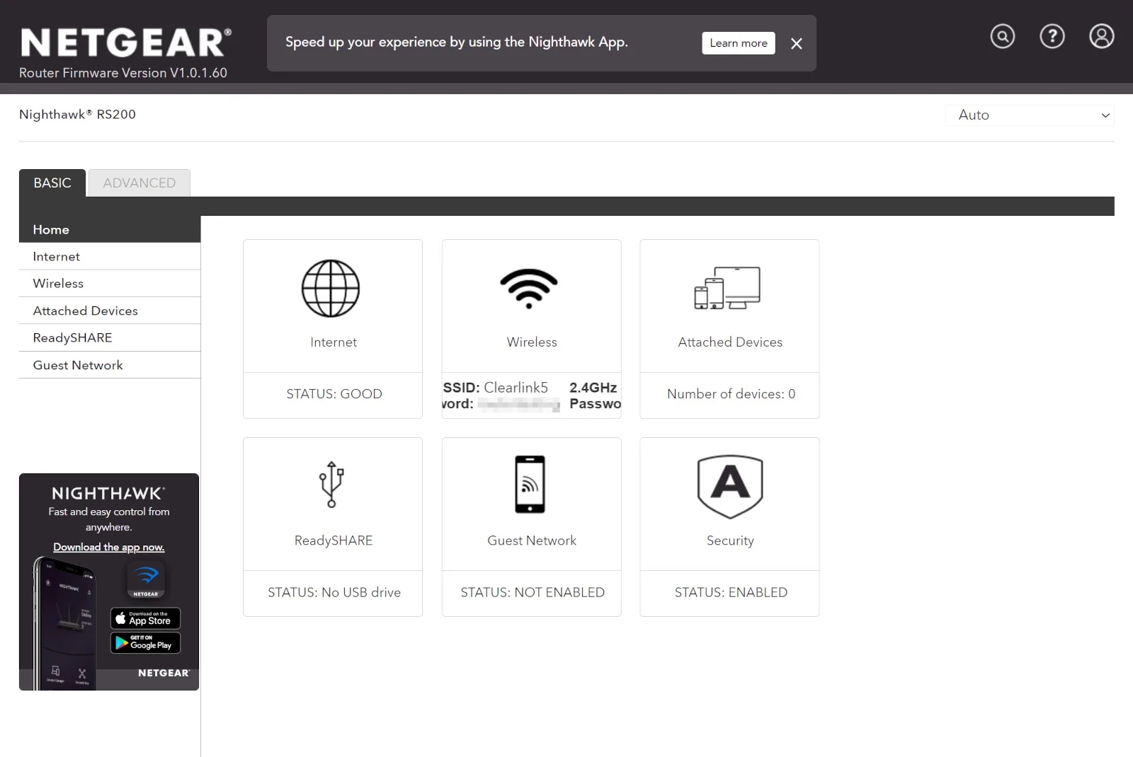 NETGEAR Nighthawk RS200 web interface