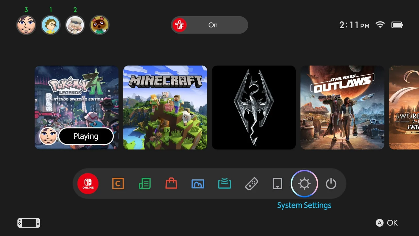 Nintendo Switch screenshot with System Settings button highlighted