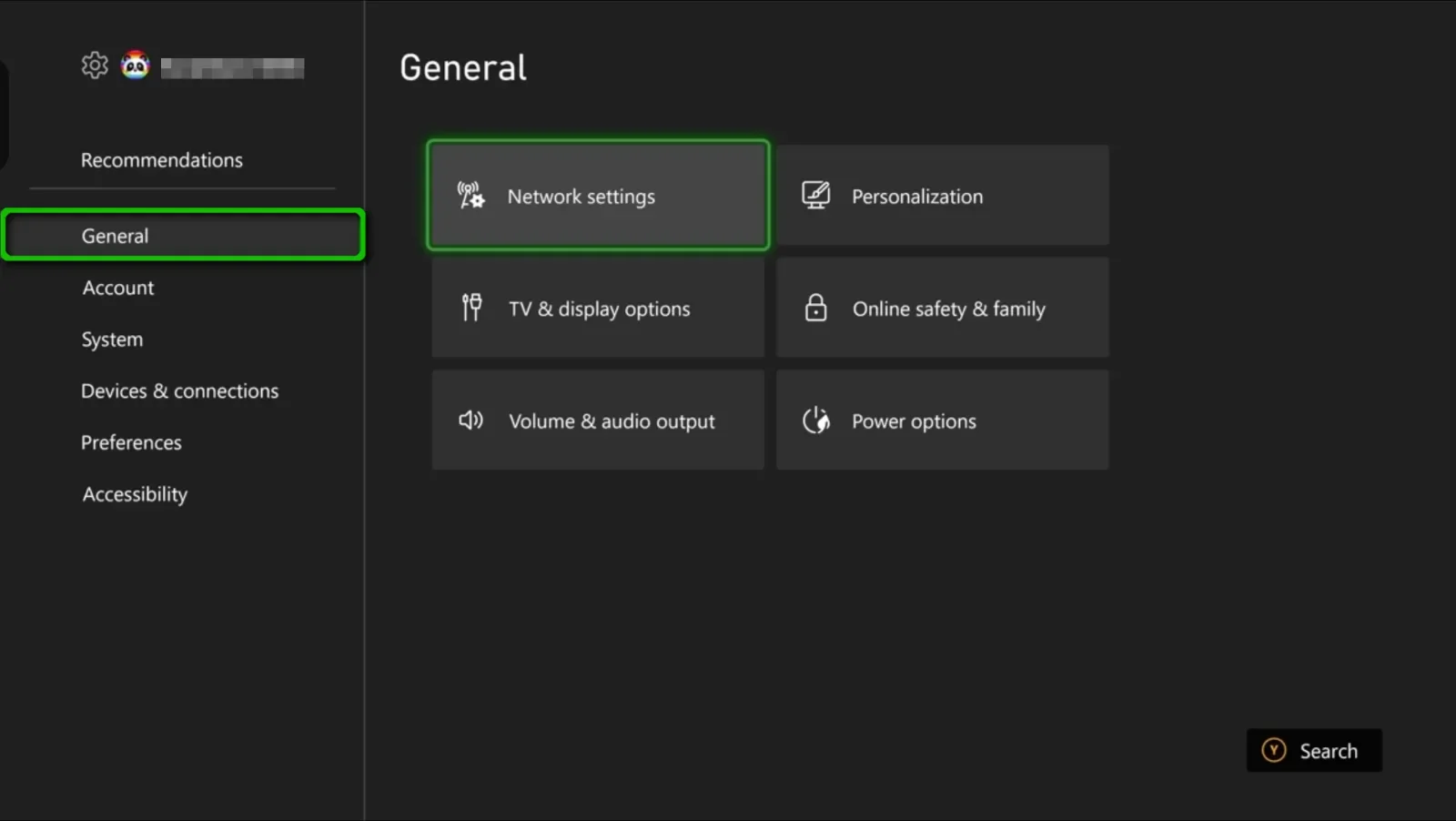 Screenshot of General tab and Network Settings for Xbox outlined in green
