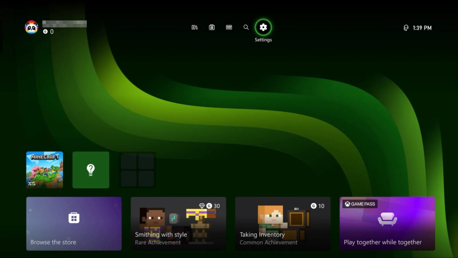 Screenshot of Xbox home screen