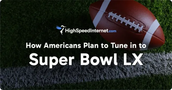 Super Bowl LX featured image showing football on field with text that says "How Americans Plan to Tune in to Super Bowl LX"